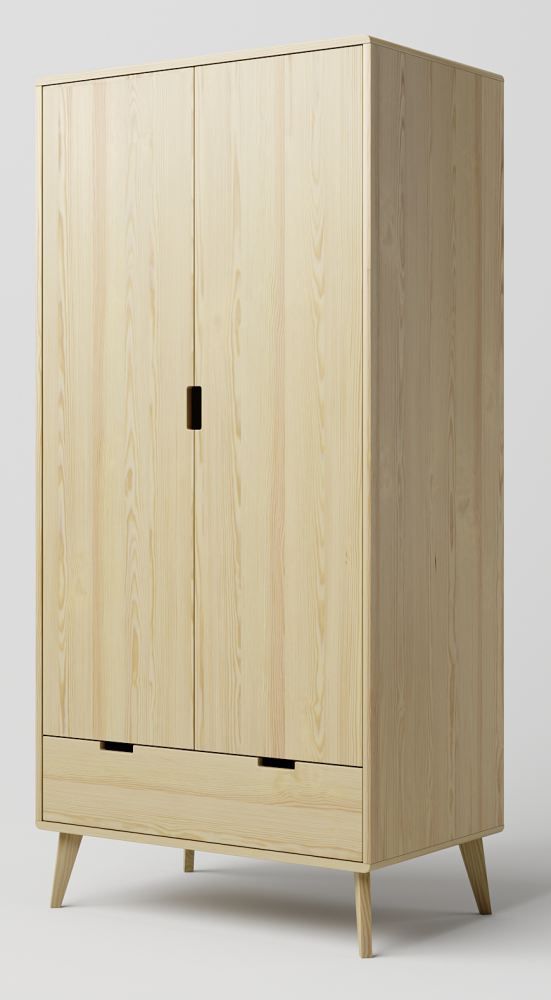 Drehtürenschrank / Kleiderschrank Kiefer massiv natur Aurornis 04 - Abmessungen: 200 x 96 x 60 cm (H x B x T)