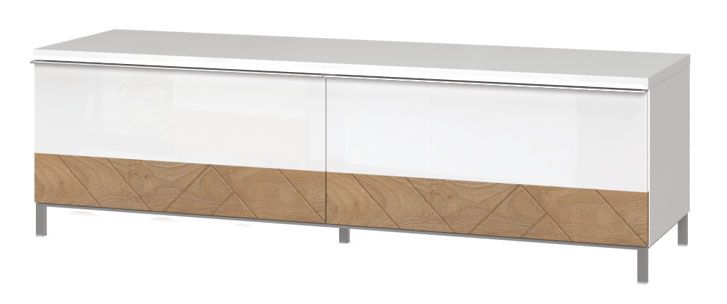 TV-Unterschrank Faleasiu 23, Farbe: Weiß / Walnuss - Abmessungen: 46 x 152 x 45 cm (H x B x T)