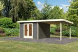 Gartenhaus SET terragrau mit Anbaudach 3,30 m, Grundfläche: 9,3m²