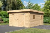 Blockhausgarage Einzel mit Flachdach aus 38 mm Blockbohlen, Farbe: Naturbelassen, Grundfläche 19,4 m²