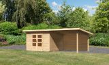 Gartenhaus SET naturbelassen mit Anbaudach 3,3 m Breite, Rückwand, Grundfläche: 9,3m²