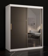 Kleiderschrank mit Spiegeltür Liskamm 34, Farbe: Weiß matt / Schwarz matt - Abmessungen: 200 x 150 x 62 cm (H x B x T), mit fünf Fächern und zwei Kleiderstangen