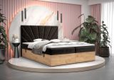 Boxspringbett mit weichen Veloursstoff Pilio 17, Farbe: Schwarz / Eiche Golden Craft - Liegefläche: 140 x 200 cm (B x L)