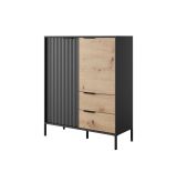 Moderne Kommode mit schlichten Design Fouchana 08, Farbe: Schwarz / Eiche Artisan - Abmessungen: 123 x 103 x 39,5 cm (H x B x T), mit Soft-Close-System