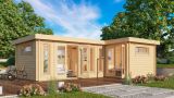 Ferienhaus F49 mit 3 Räumen & Fußboden | 28,6 m² | 44 mm Blockbohlen | Naturbelassen | Fenster 1-Hand-Dreh-Kippsystematik