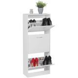 Schuhschrank mit 3 Kippfächern, Farbe: Weiß - Abmessungen: 125 x 50 x 24 cm (H x B x T), für ca. 18 Paar Schuhe