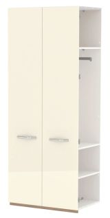 Anbaumodul für Drehtürenschrank / Kleiderschrank Gataivai, Farbe: Beige Hochglanz / Walnuss - 224 x 90 x 56 cm (H x B x T)