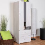 Jugendzimmer - Highboard "Emilian" 08, Kiefer gebleicht / Dunkelgrau - Abmessungen: 135 x 45 x 40 cm (H x B x T)