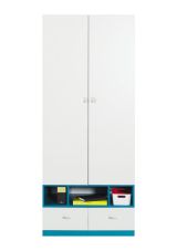 Jugendzimmer - Drehtürenschrank / Kleiderschrank "Geel" 02, Weiß / Türkis - Abmessungen: 195 x 80 x 50 cm (H x B x T)