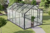 Gewächshaus - Glashaus Radicchio L8, Wände: 4 mm gehärtetes Glas, Dach: 6 mm HKP mehrwandig, Grundfläche: 7,90 m² - Abmessungen: 360 x 220 cm (L x B)