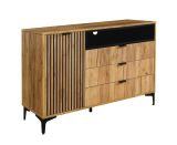 Sideboard mit drei Schubladen Calmuco 08, Farbe: Eiche Craft Gold / Schwarz, Maße: 86,5 x 129 x 40,5 cm, Griffe & Beine: Metall, drei Fächer, hohe Qualität