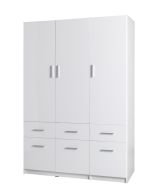 Drehtürenschrank / Kleiderschrank Messini 04, Farbe: Weiß / Weiß Hochglanz - Abmessungen: 198 x 136 x 54 cm (H x B x T)