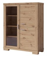 Vitrine "Temerin" 05, Farbe: Eiche Rustikal - Abmessungen: 138 x 110 x 42 cm (H x B x T)