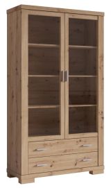 Vitrine "Temerin" 17a, Farbe: Eiche Rustikal - Abmessungen: 195 x 110 x 42 cm (H x B x T)