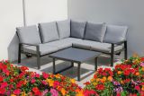 Gartensitzgruppe Pisa - 3-teilig mit Tisch, Farbe: anthrazit, bestehend aus zwei bequemen Sofas, Tischplatte aus Keramikglas, Polsterung UV-beständig