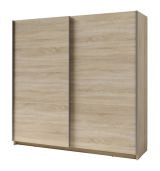 Kleiderschrank mit 2 Schiebetüren Lamia, 1 Kleiderstange, 6 Fächer, Eiche-Optik, für Schlafzimmer, Maße: 207 x 201 x 62 cm, Schiebetürenschrank