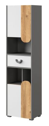 Jugendzimmer - Schrank Klemens 03, Farbe: Grau / Weiß / Eiche - Abmessungen: 190 x 50 x 38 cm (H x B x T)