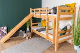 Etagenbett mit Rutsche 90 x 200 cm, Buche Massivholz Natur lackiert, teilbar in zwei Einzelbetten, "Easy Premium Line" K28/n