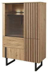 Vitrine Slatina 06, Farbe: Eiche / Schwarz, teilmassiv - Abmessungen: 146 x 91 x 45 cm (H x B x T)