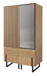 Drehtürenschrank / Kleiderschrank Slatina 43, Farbe: Eiche / Schwarz, teilmassiv - Abmessungen: 203 x 110 x 63 cm (H x B x T)