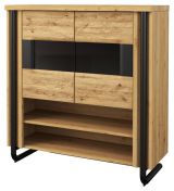 Barschrank Ogulin 09, Farbe: Eiche / Schwarz, teilmassiv - Abmessungen: 126 x 119 x 45 cm (H x B x T)