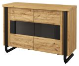 Kommode Ogulin 15, Farbe: Eiche / Schwarz, teilmassiv - Abmessungen: 87 x 119 x 45 cm (H x B x T)