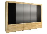 Drehtürenschrank / Kleiderschrank "Lipik" 44, Farbe: Eiche / Schwarz, teilmassiv - Abmessungen: 204 x 303 x 61 cm (H x B x T)