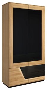 Drehtürenschrank / Kleiderschrank mit Türanschlag links "Belica" 27, Farbe: Eiche natur / Schwarz, teilmassiv - Abmessungen: 192 x 102 x 60 cm (H x B x T)