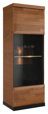 Hängeschrank "Postira" 17, Farbe: Walnuss / Schwarz, teilmassiv, Türanschlag Links - Abmessungen: 120 x 42 x 34 cm (H x B x T)