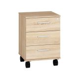 Rollcontainer Tapachula 24, Farbe: Sonoma Eiche hell - Abmessungen: 60 x 46 x 40 cm (H x B x T), mit 3 Schubladen