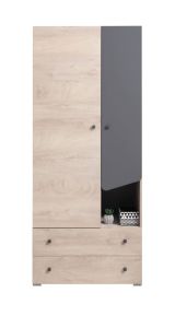 Jugendzimmer - Drehtürenschrank / Kleiderschrank Chiny 03, Farbe: Eiche / Grau - Abmessungen: 190 x 80 x 50 cm (H x B x T)