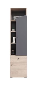 Jugendzimmer - Drehtürenschrank / Kleiderschrank Chiny 04, Farbe: Eiche / Grau - Abmessungen: 190 x 45 x 40 cm (H x B x T)