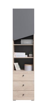 Jugendzimmer - Drehtürenschrank / Kleiderschrank Chiny 06, Farbe: Eiche / Grau - Abmessungen: 190 x 45 x 40 cm (H x B x T)