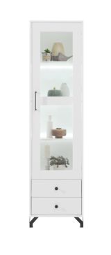 Vitrine Tellin 03, Farbe: Weiß / Weiß Hochglanz - Abmessungen: 190 x 50 x 40 cm (H x B x T)