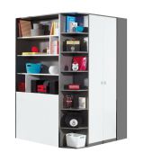 Jugendzimmer Drehtürenschrank / Eckschrank Ohey 01, Farbe: Grau / Weiß - Abmessungen: 195 x 135 x 135 cm (H x B x T)