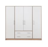 Drehtürenschrank / Kleiderschrank Hannut 06, Farbe: Weiß / Eiche - Abmessungen: 190 x 200 x 56 cm (H x B x T)