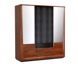 Kleiderschrank / Drehtürenschrank "Lopar" 37, Farbe: Nuss / Schwarz, teilmassiv - Abmessungen: 196 x 182 x 63 cm (H x B x T)